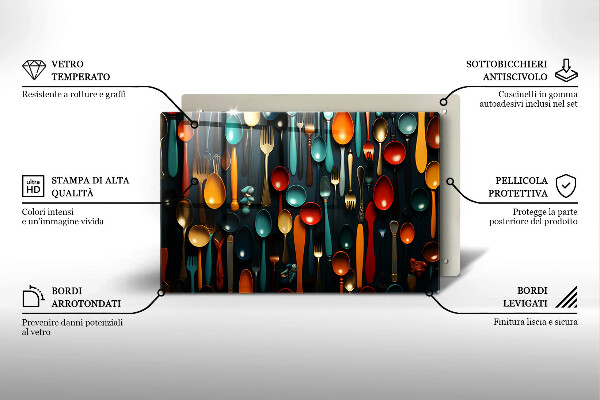 Tabla de cortar de vidrio Cucharas y tenedores de colores