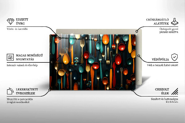 Tabla de cortar de vidrio Cucharas y tenedores de colores
