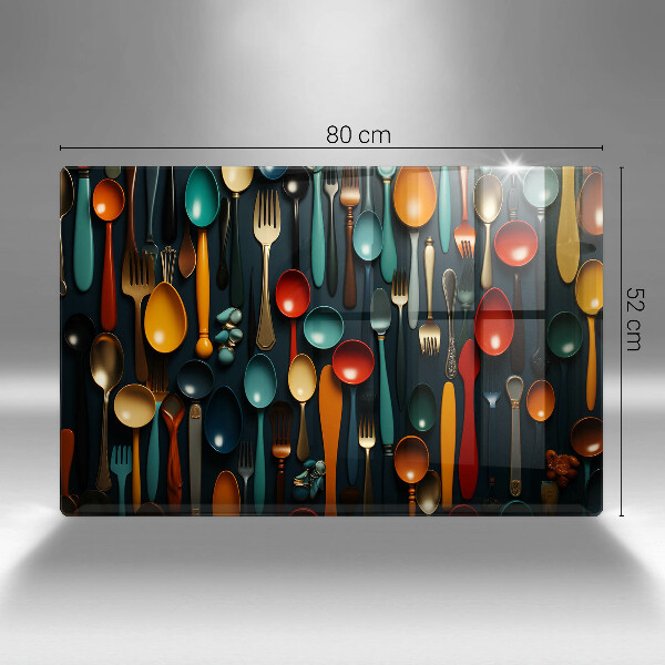 Tabla de cortar de vidrio Cucharas y tenedores de colores