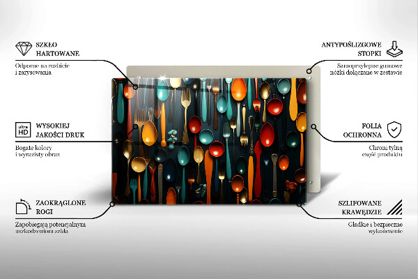 Tabla de cortar de vidrio Cucharas y tenedores de colores