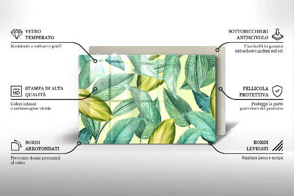 Tabla de cortar de vidrio Hojas tropicales verdes