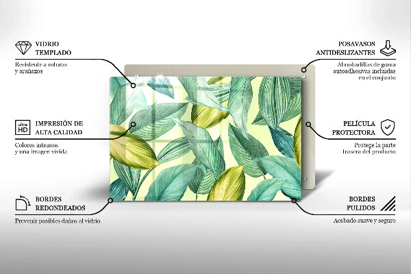Tabla de cortar de vidrio Hojas tropicales verdes