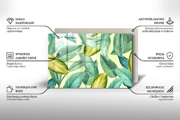 Tabla de cortar de vidrio Hojas tropicales verdes