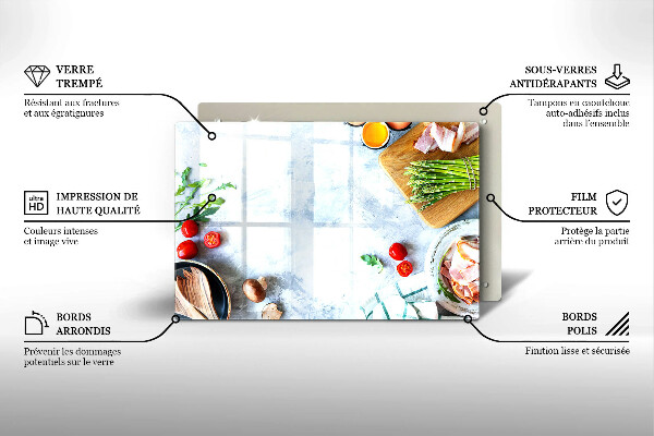 Tabla de cortar de vidrio Ingredientes en la cocina