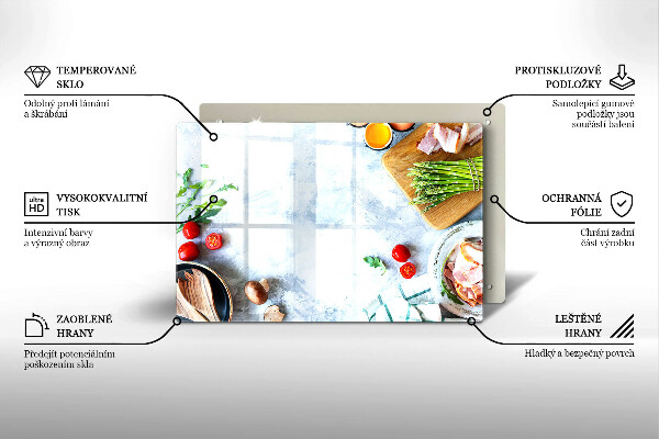 Tabla de cortar de vidrio Ingredientes en la cocina