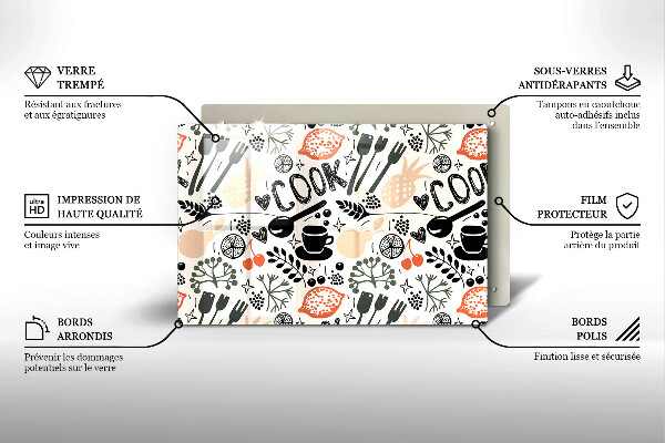 Tabla de cortar de vidrio Motivo de cocina de dibujos animados