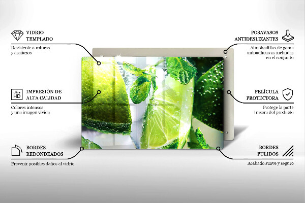 Tabla de cortar de vidrio Agua con lima y hielo