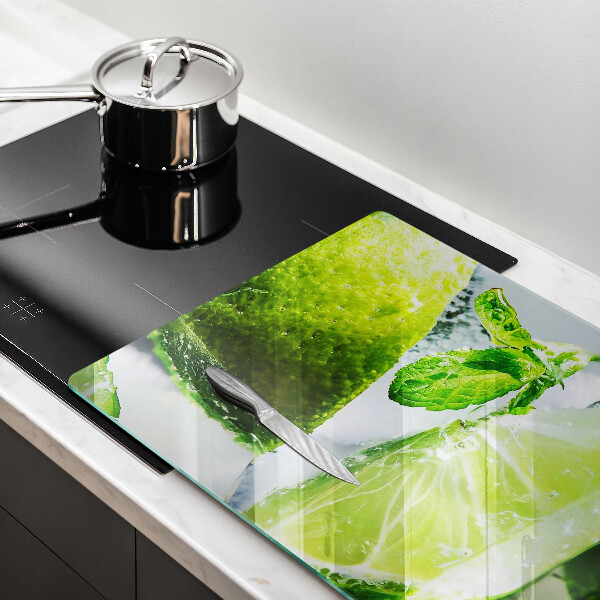 Tabla de cortar de vidrio Agua con lima y hielo