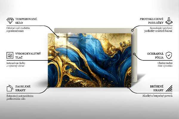 Tabla de cortar de vidrio Mármol azul y dorado