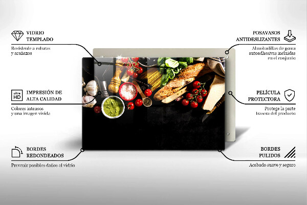 Tabla de cortar de vidrio Ingredientes y especias italianas