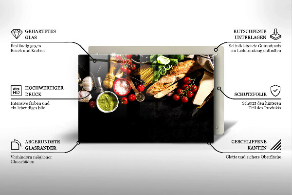 Tabla de cortar de vidrio Ingredientes y especias italianas
