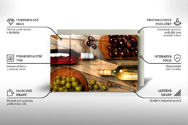Tabla de cortar de vidrio Botellas de vino y uvas