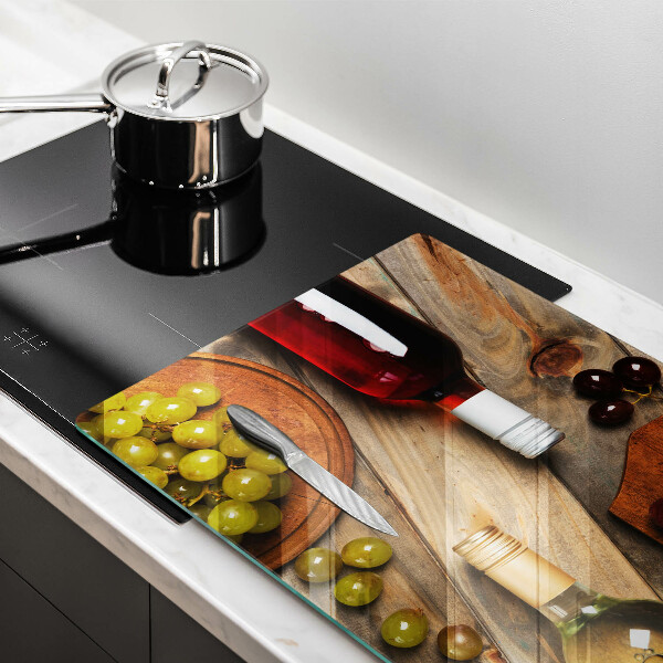 Tabla de cortar de vidrio Botellas de vino y uvas