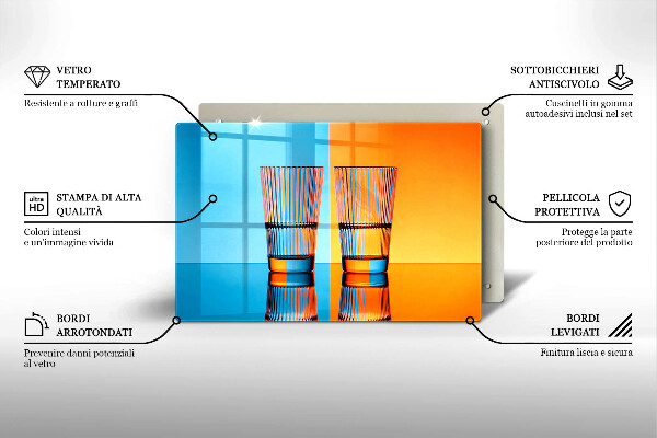 Tabla de cortar de vidrio Dos vasos de agua