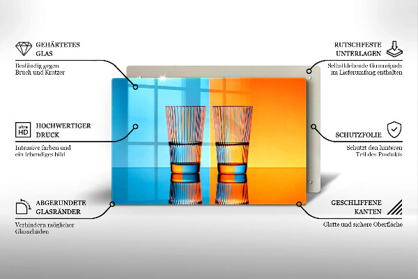 Tabla de cortar de vidrio Dos vasos de agua