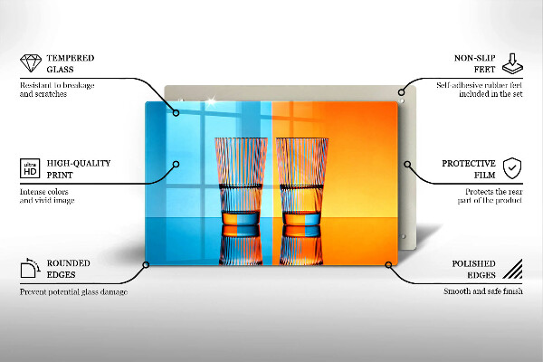 Tabla de cortar de vidrio Dos vasos de agua