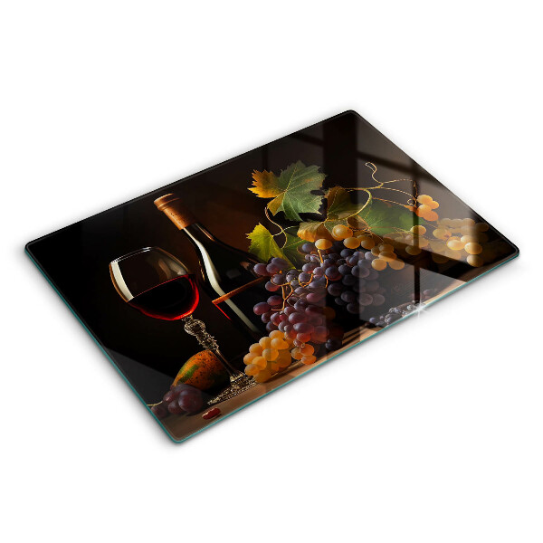 Tabla de cortar de vidrio Copa de vino y uvas