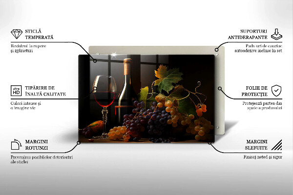 Tabla de cortar de vidrio Copa de vino y uvas