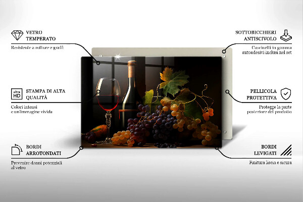 Tabla de cortar de vidrio Copa de vino y uvas
