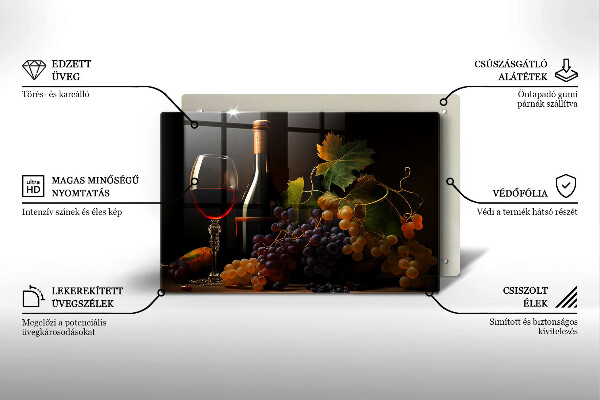 Tabla de cortar de vidrio Copa de vino y uvas