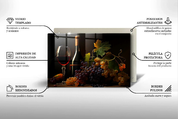 Tabla de cortar de vidrio Copa de vino y uvas