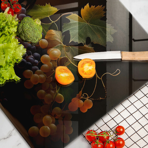 Tabla de cortar de vidrio Copa de vino y uvas