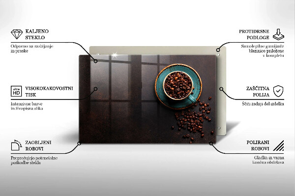 Tabla de cortar de vidrio Una taza de granos de café