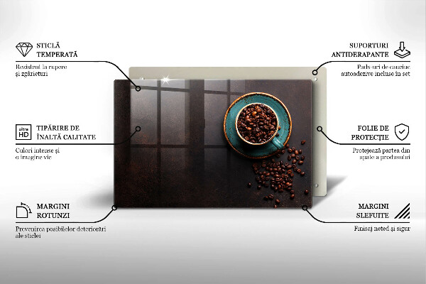 Tabla de cortar de vidrio Una taza de granos de café