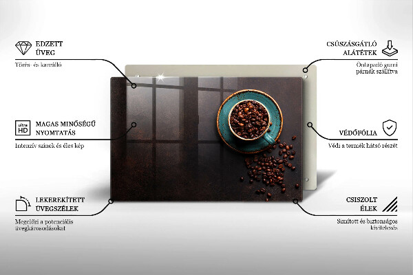 Tabla de cortar de vidrio Una taza de granos de café