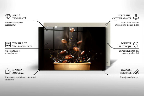 Tabla de cortar de vidrio Granos de café calientes