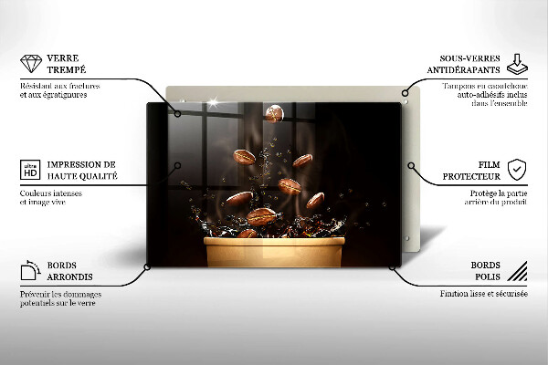 Tabla de cortar de vidrio Granos de café calientes