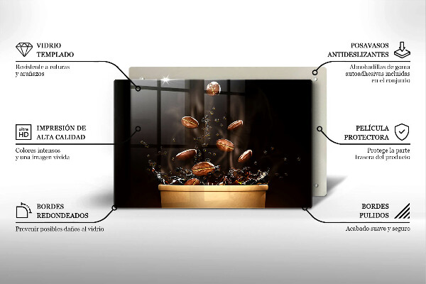 Tabla de cortar de vidrio Granos de café calientes