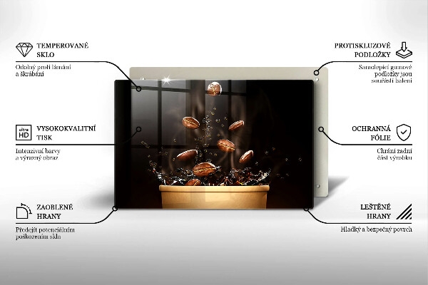 Tabla de cortar de vidrio Granos de café calientes