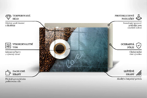 Tabla de cortar de vidrio Granos de café y taza