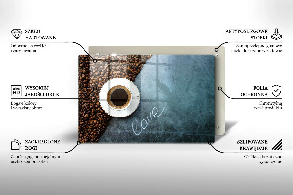 Tabla de cortar de vidrio Granos de café y taza