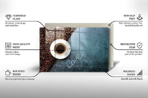 Tabla de cortar de vidrio Granos de café y taza