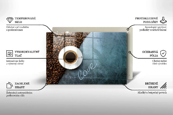 Tabla de cortar de vidrio Granos de café y taza