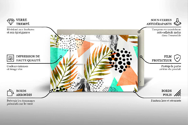 Tabla de cortar de vidrio Patrón de hojas boho