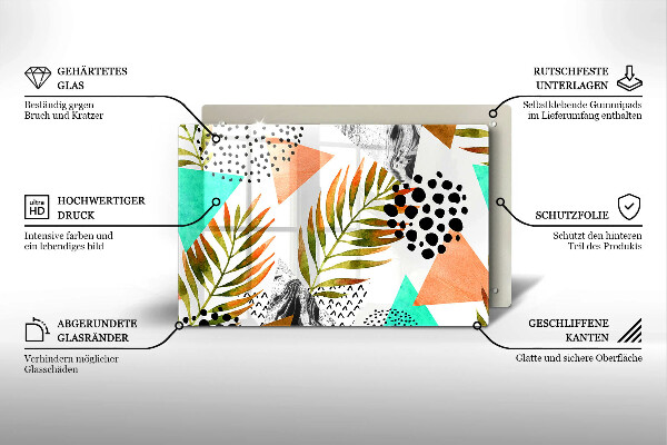 Tabla de cortar de vidrio Patrón de hojas boho