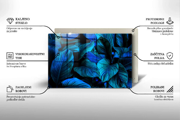 Tabla de cortar de vidrio Hojas de vegetación de la selva