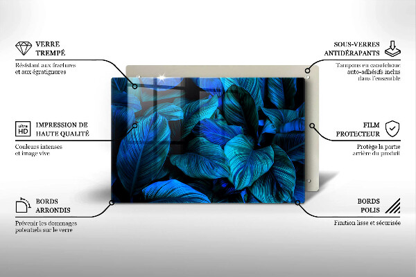 Tabla de cortar de vidrio Hojas de vegetación de la selva