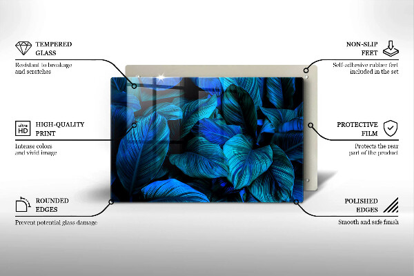 Tabla de cortar de vidrio Hojas de vegetación de la selva