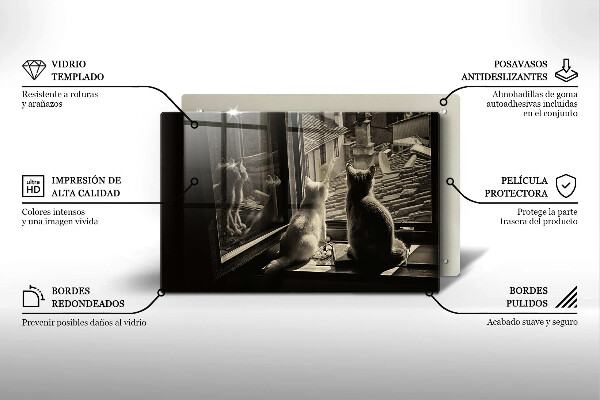 Tabla de cortar de vidrio Ventana y ciudad de gatos