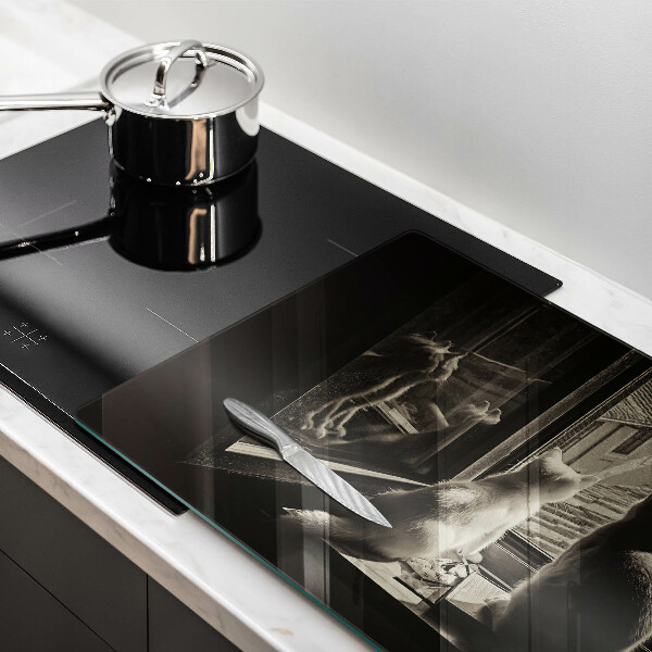 Tabla de cortar de vidrio Ventana y ciudad de gatos