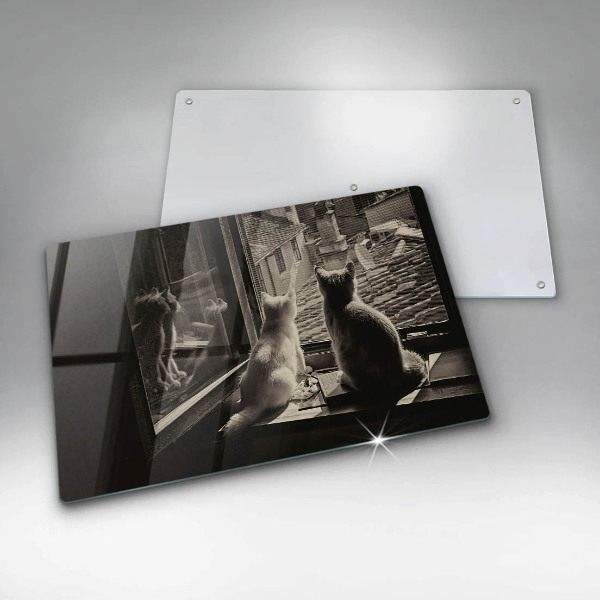 Tabla de cortar de vidrio Ventana y ciudad de gatos