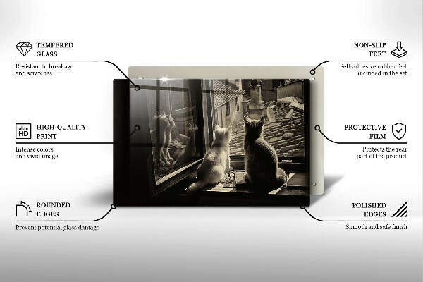 Tabla de cortar de vidrio Ventana y ciudad de gatos