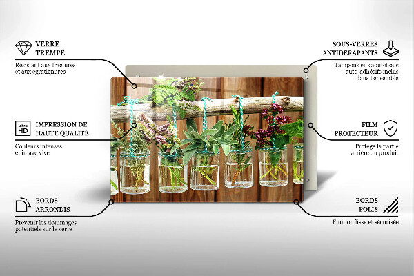 Tabla de cortar de vidrio Plantas de hierbas vintage