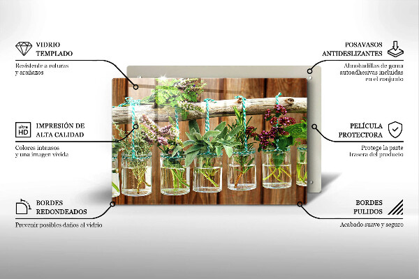 Tabla de cortar de vidrio Plantas de hierbas vintage