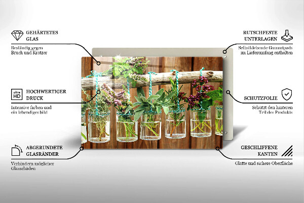Tabla de cortar de vidrio Plantas de hierbas vintage