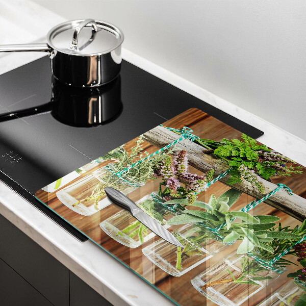 Tabla de cortar de vidrio Plantas de hierbas vintage